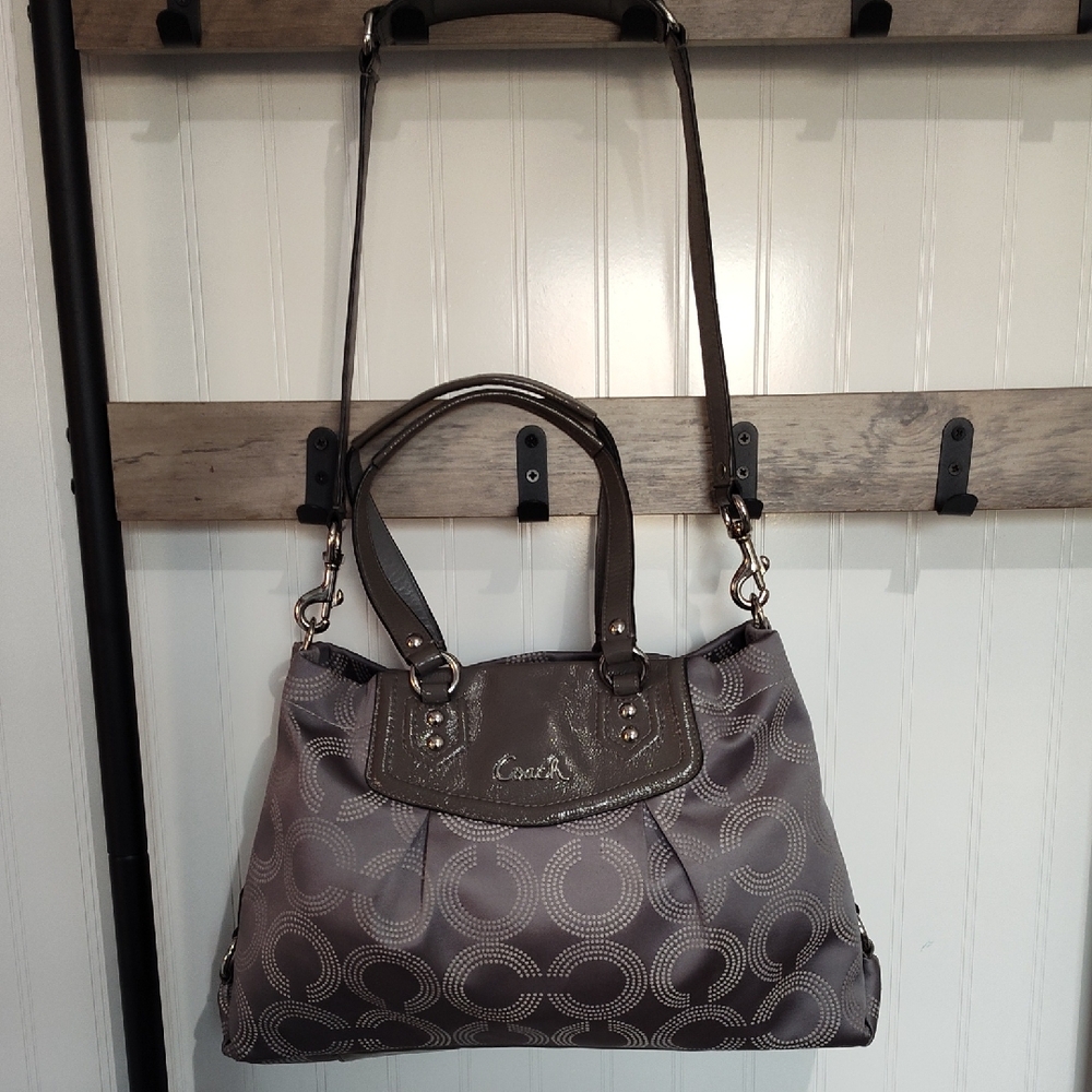 Gray Coach OP Art Satin & Patent Leather Women's Satchel #20049